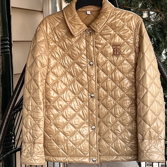 🔥BURBERRY 🔥AUTHENTIC HEATHFIELD FRINTON KNIT CUFFSS QUILTED TAN COLOR JACKET - Picture 4 of 16
